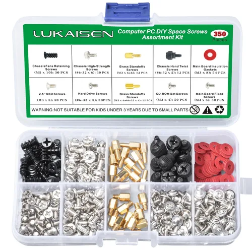 Miniatura 13 de Kit de surtido de 350 tornillos para computadora, separadores de placa base de acero al carbono negro de 6-32 macho a M3 hembra para disco duro SSD