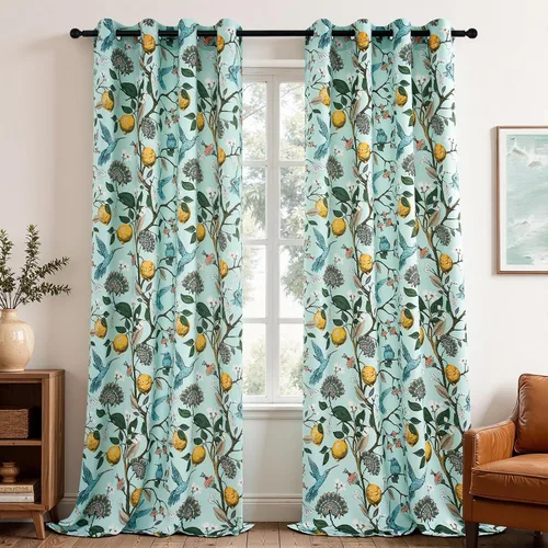 Miniatura 36 de Topfinel Cortinas beige para cocina, 36 pulgadas de largo, diseño botánico floral, colibrí, con ojales, oscurecimiento de habitación, media ventana