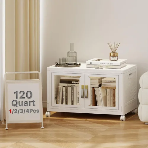Miniatura 10 de Stackable Storage Bins with Lids, Clear Doors, 120QT Storage Bins Large Storage Cabinet Foldable Collapsible Closet Organizers for Bedroom Dorm