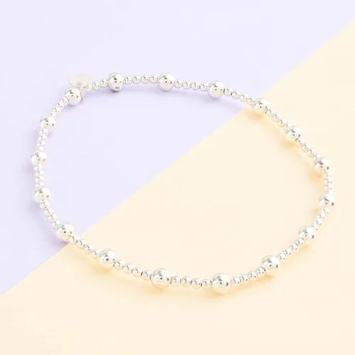 Miniatura 2 de Compra pulseras de plata de ley 925 LC para mujer, pulseras elásticas de plata de ley con cuentas de estación de bolas, joyería elástica