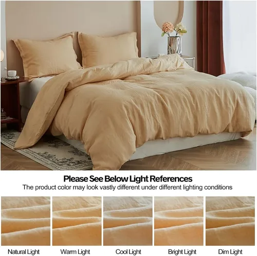 Miniatura 6 de Simple&Opulence Juego de funda de edredón 100% lino, 3 piezas, estilo básico, lino lavado francés, color sólido, suave, transpirable, ropa de cama