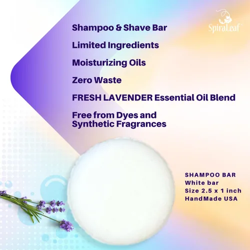 Miniatura 2 de Spiraleaf Barra de champú y afeitado, aceites esenciales, ingredientes limitados, fórmula concentrada, fabricada en Estados Unidos (lavanda fresca)