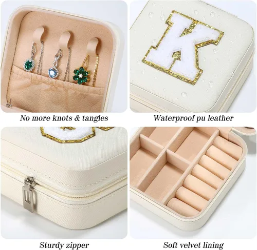 Miniatura 4 de Parima - Joyero de viaje para mujer, regalo de cumpleaños, graduación, Día de la Madre y Día del Maestro, para mujeres y niñas, blanco, letra D