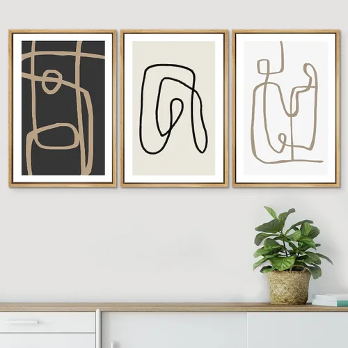Miniatura 637 de SIGNWIN Lienzo enmarcado para pared, arte con pinceladas de flujo neutro en tonos beige abstractos, ilustraciones, arte moderno, decorativo