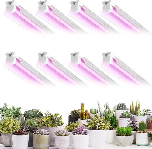Paquete de 8 luces LED de cultivo de 4 pies, 336 W (8 x 42 W) de alta intensidad de espectro completo luces de cultivo para interiores con alto Rosa