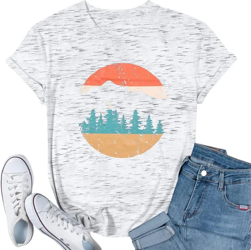 Camiseta de aventura para mujer, para senderismo, senderismo, entrenamiento, casual, al aire libre, atlética, de manga corta