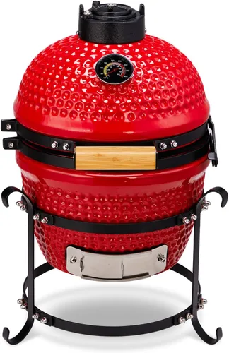 Miniatura 8 de Outvita Parrilla de cerámica, parrilla de carbón Kamado redonda de 13 pulgadas, parrilla portátil con termómetro para variaciones en los métodos
