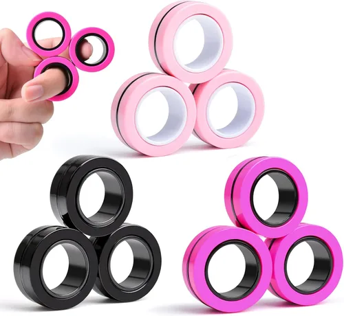 Miniatura 10 de Cevioce Juego de 15 anillos magnéticos giratorios, paquete de spinners magnéticos para ansiedad TDAH para adultos y adolescentes, juguete de alivio
