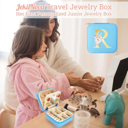 Miniatura 6 de Joyero de viaje con inicial, joyero, organizador de joyas con espejo, accesorios de viaje imprescindibles de viaje para mujeres, profesores, regalos