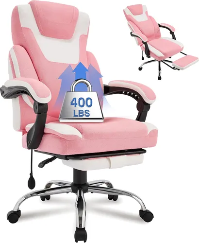 Silla de oficina grande y alta de 400 libras con reposapiés, silla de escritorio ejecutiva de tela ergonómica con soporte lumbar ajustable, asiento