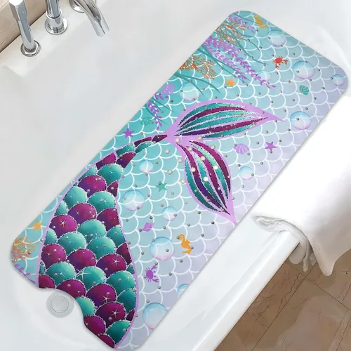 Tapete de baño de sirena antideslizante, bonito tapete de baño de goma para bañera, tapete de baño para niños y niñas pequeñas, tapete de ducha