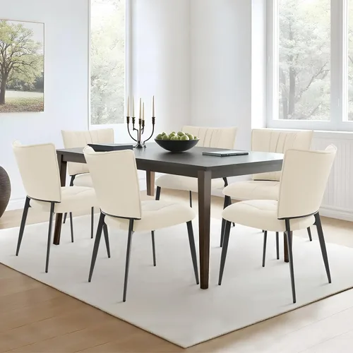 Miniatura 7 de Lamberia Juego de 4 sillas de comedor modernas de mediados de siglo, cómodas sillas tapizadas de piel sintética para cocina, comedor, color blanco