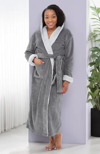 Miniatura 3 de Alexander Del Rossa - Bata de baño larga de forro polar cálido con capucha, para mujer