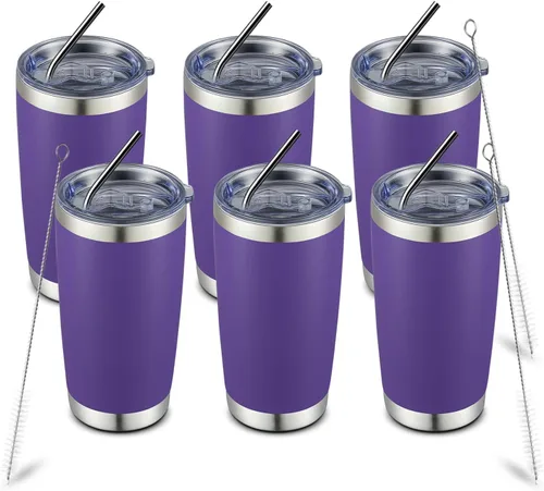 Miniatura 11 de COMOOO Taza de viaje de acero inoxidable de doble pared aislada al vacío de 20 onzas con tapa y pajita, taza de café aislada con recubrimiento