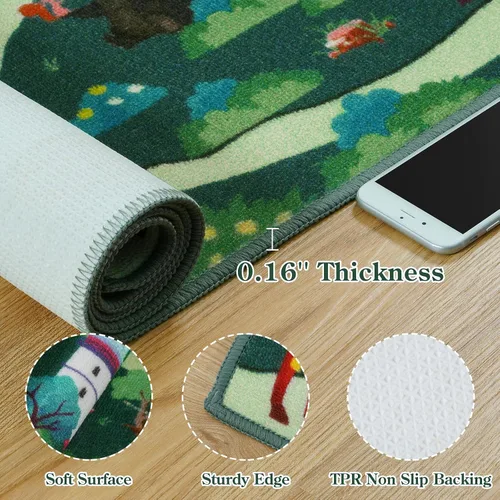 Miniatura 3 de LIVEBOX Alfombra lavable para sala de juegos para niños, alfombra de juego con caminos y aventuras en el bosque de fantasía, alfombra antideslizante