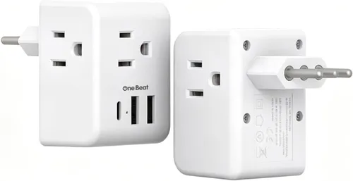 2 Pack Italy Travel Plug Adapter, Type L Italy Power Adapter with 3 American Outlets 3 USB Ports(1USB C), 6 in 1 Travel Outlet Adaptor, 3 Prong