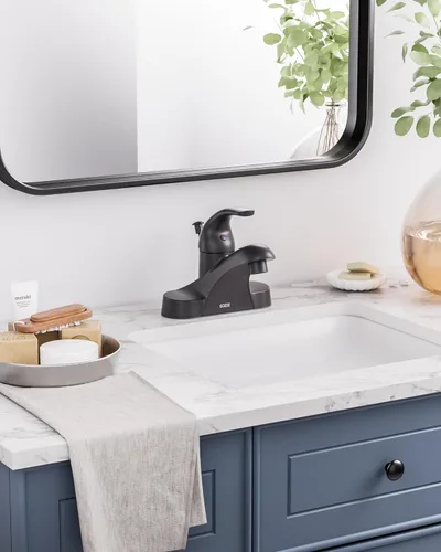 Miniatura 8 de WOWOW Grifo de Baño Negro de Una Manija Centerset de 4 Pulgadas Grifos de Baño con Conjunto de Desagüe con Varilla de Elevación Grifo de Lavabo