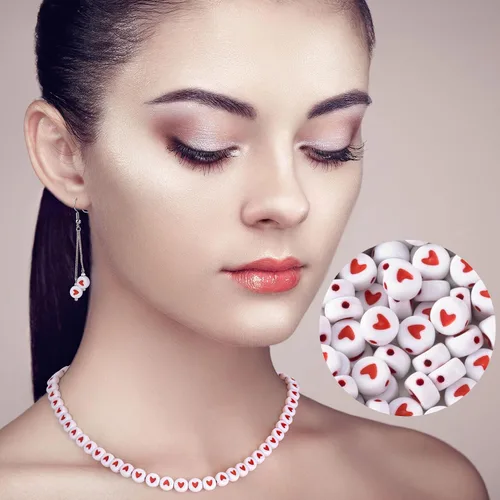 Miniatura 4 de Cuentas de corazón para pulseras, 400 unidades, cuentas espaciadoras de corazón sueltas de acrílico de 0.276 in, cuentas de poni de corazón rojo