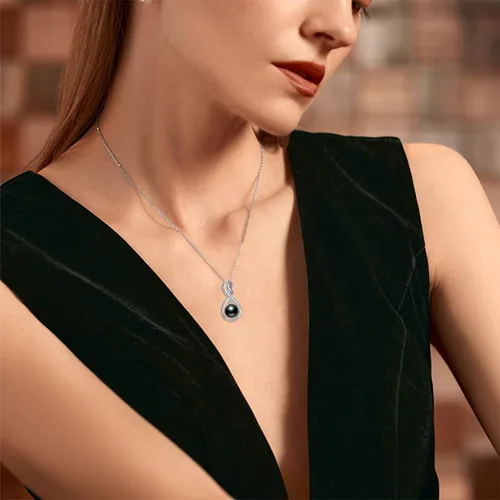 Miniatura 9 de Collar con colgante de perlas negras cultivadas, joyería fina, regalos para mujeres, collar con pedante de perlas negras de agua dulce para mujer