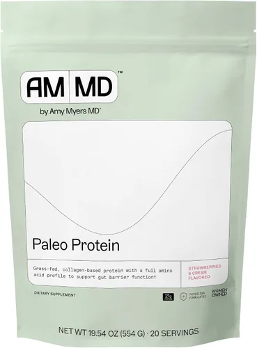 Amy Myers MD Paleo Proteína en polvo – Fresas y crema, 20 porciones – Apoyo a la función intestinal a base de colágeno – Suplemento de proteína sin