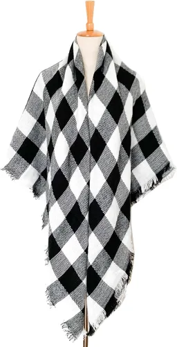 Miniatura 107 de Wander Agio - Bufanda envolvente con diseño a cuadros o triangular para mujer, cálida y larga, de punto, sensación de cachemira, chal
