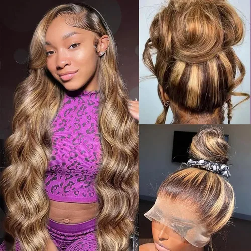 Miniatura 9 de BAIICS Pelucas de cabello humano rubio miel con encaje frontal transparente HD de 13 x 6 pulgadas, peluca frontal de encaje transparente HD 12A