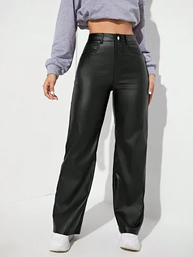 Miniatura 6 de MakeMeChic Pantalones de mezclilla elásticos de cintura alta y pierna recta para mujer