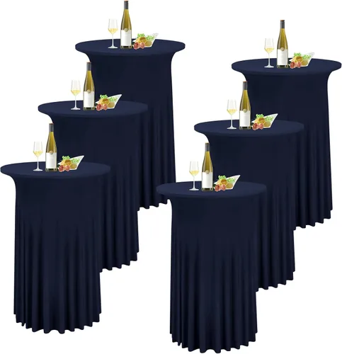 Miniatura 12 de 6 paquetes de faldas de mesa de cóctel redondas de 32" x 43" de elastano elástico con drapeados ondulados, fundas de mesa de cóctel ajustadas