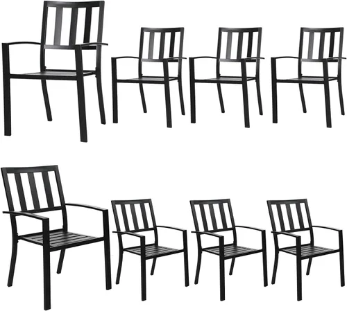 Miniatura 22 de MFSTUDIO Juego de 2 sillas de comedor al aire libre, sillas de metal para patio, sillas de comedor de hierro forjado negro con cojín para terraza