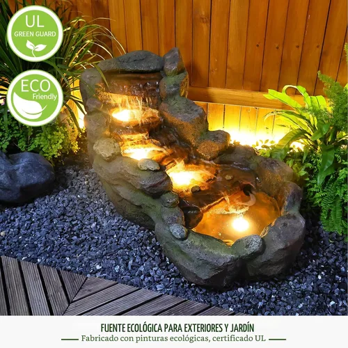 Miniatura 2 de Bumilgar Fuente de agua para jardín al aire libre, 42.1 pulgadas de largo, fuente de roca escalonada de pie con luces LED y bomba para jardín, patio