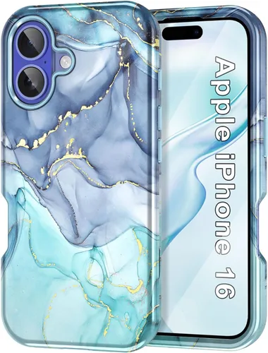 Miniatura 9 de Btscase Funda para iPhone 16e (2025), [probada en caídas de grado militar] Diseño de patrón de mármol delgado, resistente, a prueba de golpes