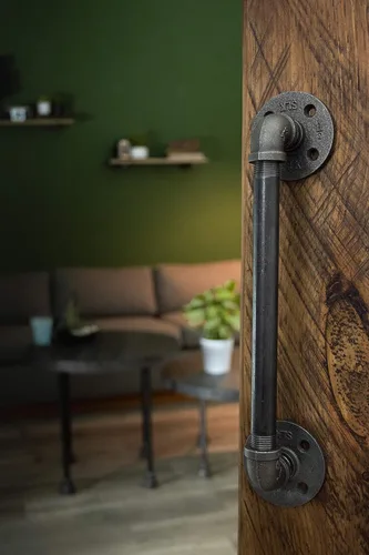 Miniatura 2 de Manija de puerta de granero industrial rústica, 10 pulgadas, accesorios de hierro gris de acero industrial auténtico, bridas y tubos para puertas