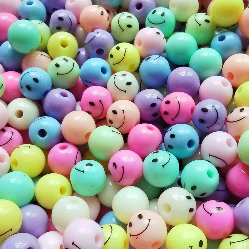 100 cuentas acrílicas de cara sonriente linda para pulseras, collares, manualidades y fabricación de joyas (colores mezclados, 0.394 pulgadas)
