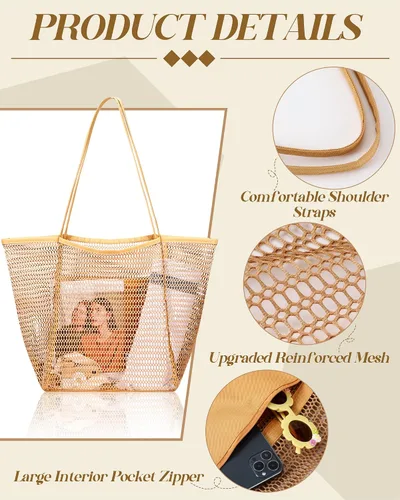 Miniatura 3 de Cunno Bolsa de playa de malla para mujer, 6 piezas, impermeable, a prueba de arena, para viajes, vacaciones, compras, picnic