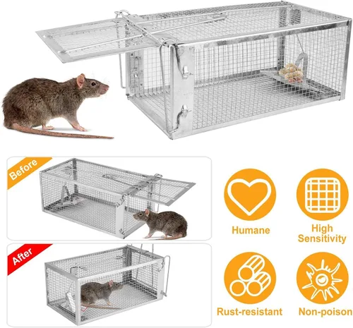 Miniatura 2 de Trampa humana para ratones, atrapa y libera, trampa unidireccional para roedores para uso en interiores y exteriores, trampa humana para ratas