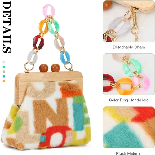 Miniatura 5 de Bolso de hombro de felpa de moda para mujer, bolso de noche con cierre de beso, suave y esponjoso, bolso de mano para fiesta de boda