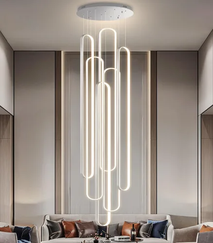 Miniatura 27 de Candelabros LED modernos para entrada de vestíbulo, techo alto, lámparas de escalera largas, regulables, montaje empotrado, alto recibidor, Negro
