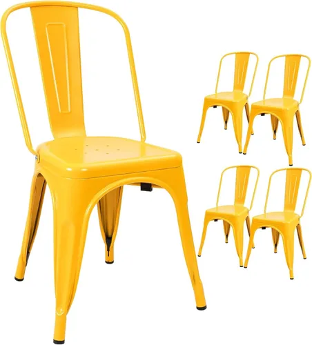 Miniatura 8 de Devoko Sillas de metal para interiores y exteriores, estilo envejecido, sillas de comedor y cocina, sillas laterales apilables con respaldo, juego