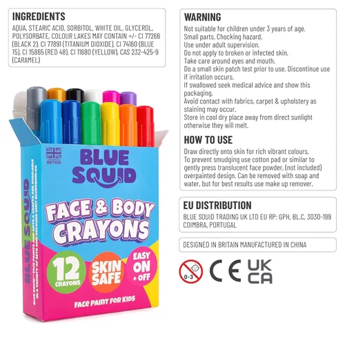Miniatura 9 de Blue Squid Lápices de pintura facial – 12 colores vibrantes torcidos y lavables – Kit de pintura facial para fiestas de niños, Halloween, kit