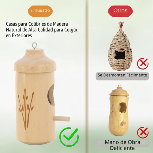 Miniatura 2 de Hummingbird House - Casas de colibrí de madera natural para colgar en el exterior, regalos de jardinería para mujeres, amantes de los pájaros
