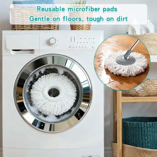 Miniatura 5 de Trapeador giratorio compacto y cubo con sistema de agua limpia y sucia, mopa de piso con ruedas giratorias de 360°, mango de 61 pulgadas, 6