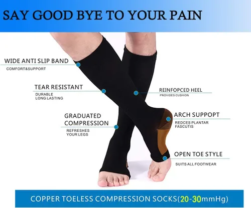 Miniatura 5 de Calcetines de compresión de cobre para mujeres y hombres, punta abierta, 15-20 mmHg, es el mejor apoyo para la recuperación de la circulación y uso