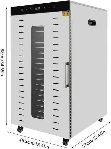 Miniatura 6 de Máquina deshidratadora de alimentos eléctrica comercial con ruedas, 1700 W, 20 bandejas, deshidratador de alimentos de acero inoxidable para carne