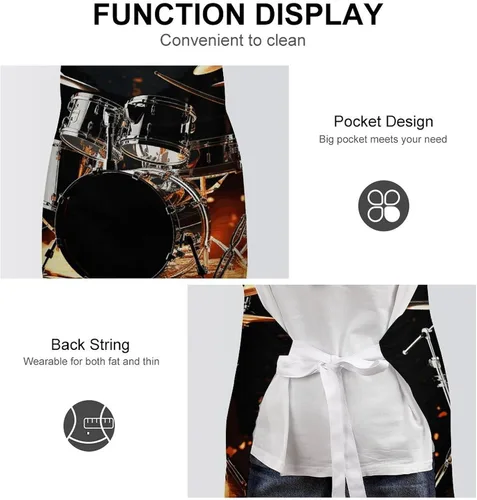 Miniatura 6 de Personalized Drummer Adult Apron, Kitchen Cooking Aprons for Woman Man, Adjustable Bib Apron with Pocket for Baking, BBQ Crafting Outdoors, Dining