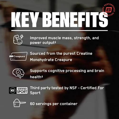Miniatura 3 de BARE PERFORMANCE NUTRITION, Polvo de Monohidrato de Creatina Pura BPN de Creapure, 5g de Creatina por Porción, Apoya el Crecimiento Muscular, Polvo