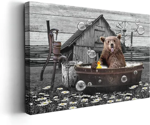 Miniatura 16 de Kasluolo Divertido arte de pared de perro Beagle para decoración de baño, lindo beagle sentado en la bañera, lienzo impreso pintura de animales