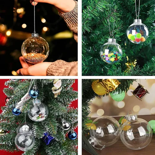 Miniatura 5 de 10 unidades de 80 mm Bolas colgantes transparentes con parte superior extraíble, bolas colgantes rellenables de plástico transparente, adornos
