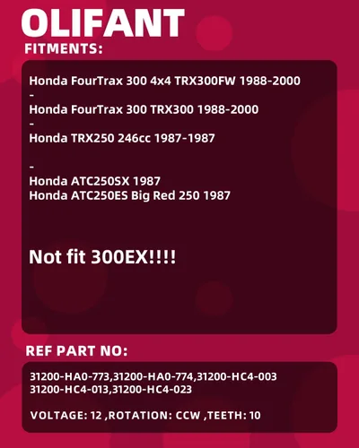 Miniatura 2 de Motor de arranque para Honda FourTrax 300 TRX300 TRX300FW ATV 1988-2000 TRX250 1987 ATC250 SX ATC 250 ES Big Red 246cc 31200-HC4-023 31200-HC4-033