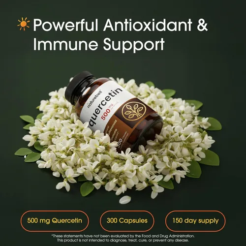 Miniatura 2 de NatureBell Quercetina 500mg - 300 Cápsulas - Suplemento ultra fuerte para un apoyo inmunológico saludable* - Dihidrato de Sophora Japonica