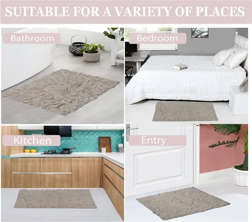 Miniatura 4 de Home Weavers Bell Flower Collection - Tapetes de baño copetudos 100 % algodón, extrasuaves y absorbentes, antideslizantes, lavables a máquina, lino
